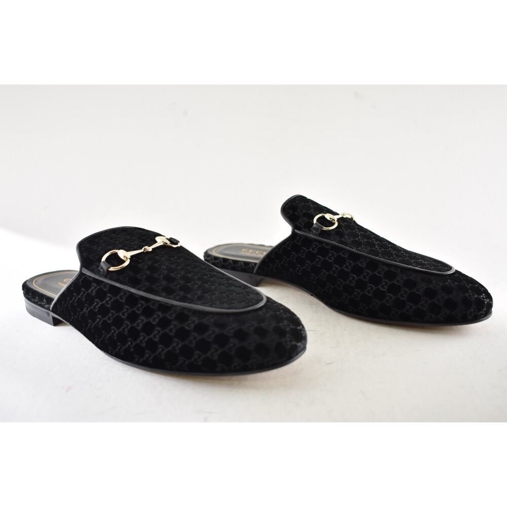 Gucci Princetown Velvet GG Logo Black Backless Slide Loafer Mule Slipper Flat 41 - Picture 4 of 16